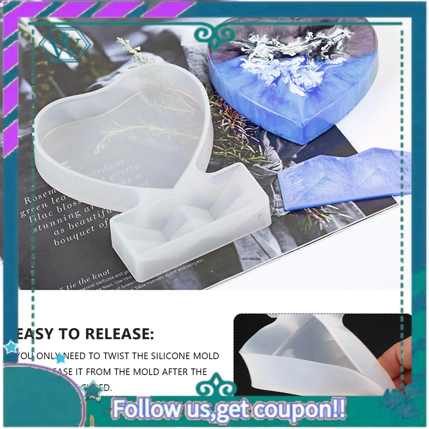 

A09P Resin Mold For Photo Frame,Heart Shape Silicone Epoxy Molds For Casting And Home Decoration,DIY Crafts