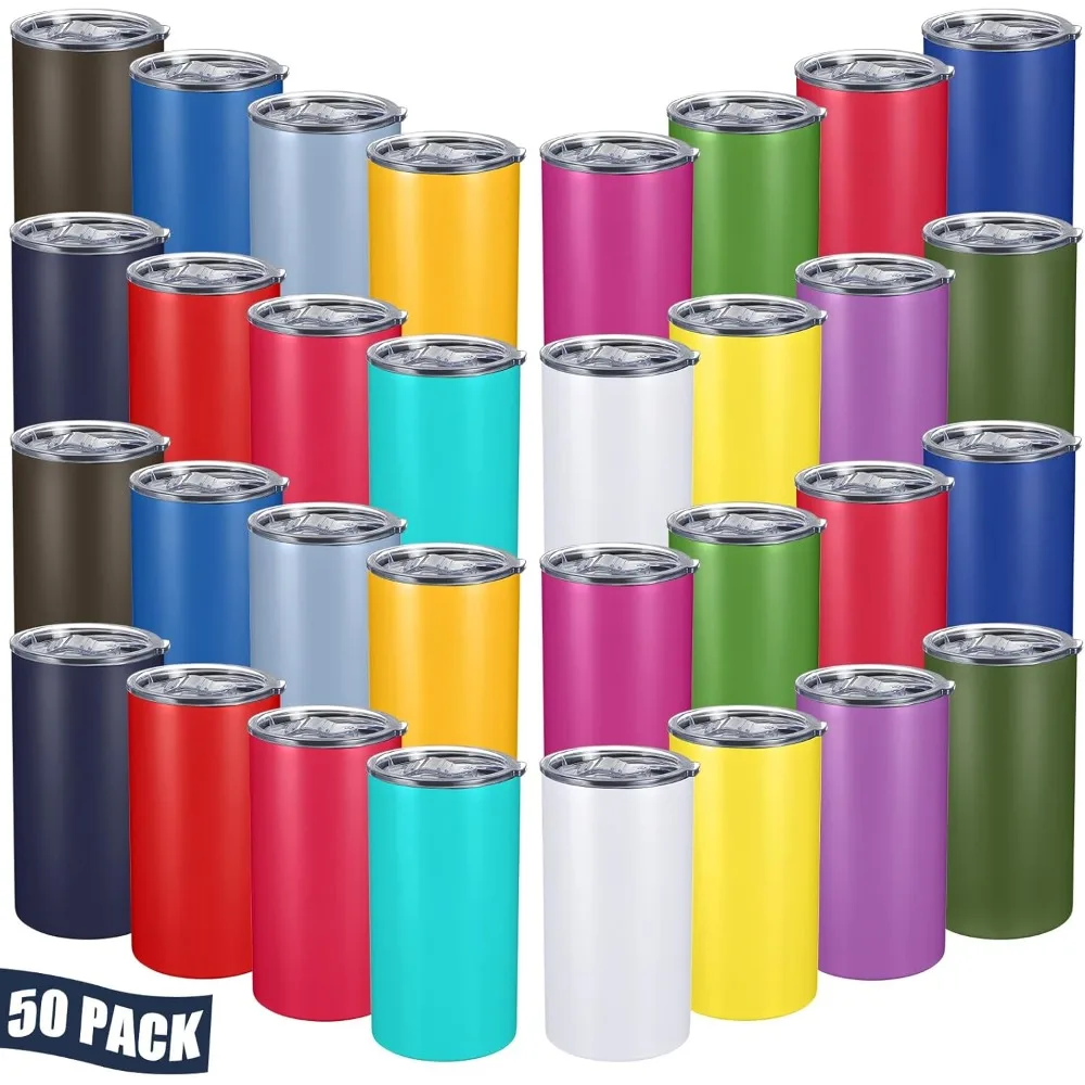 

Массовый набор из 50 изолированных стаканов из нержавеющей стали на 20 унций с крышками и порошковым покрытием для путешествий и использования в кофе