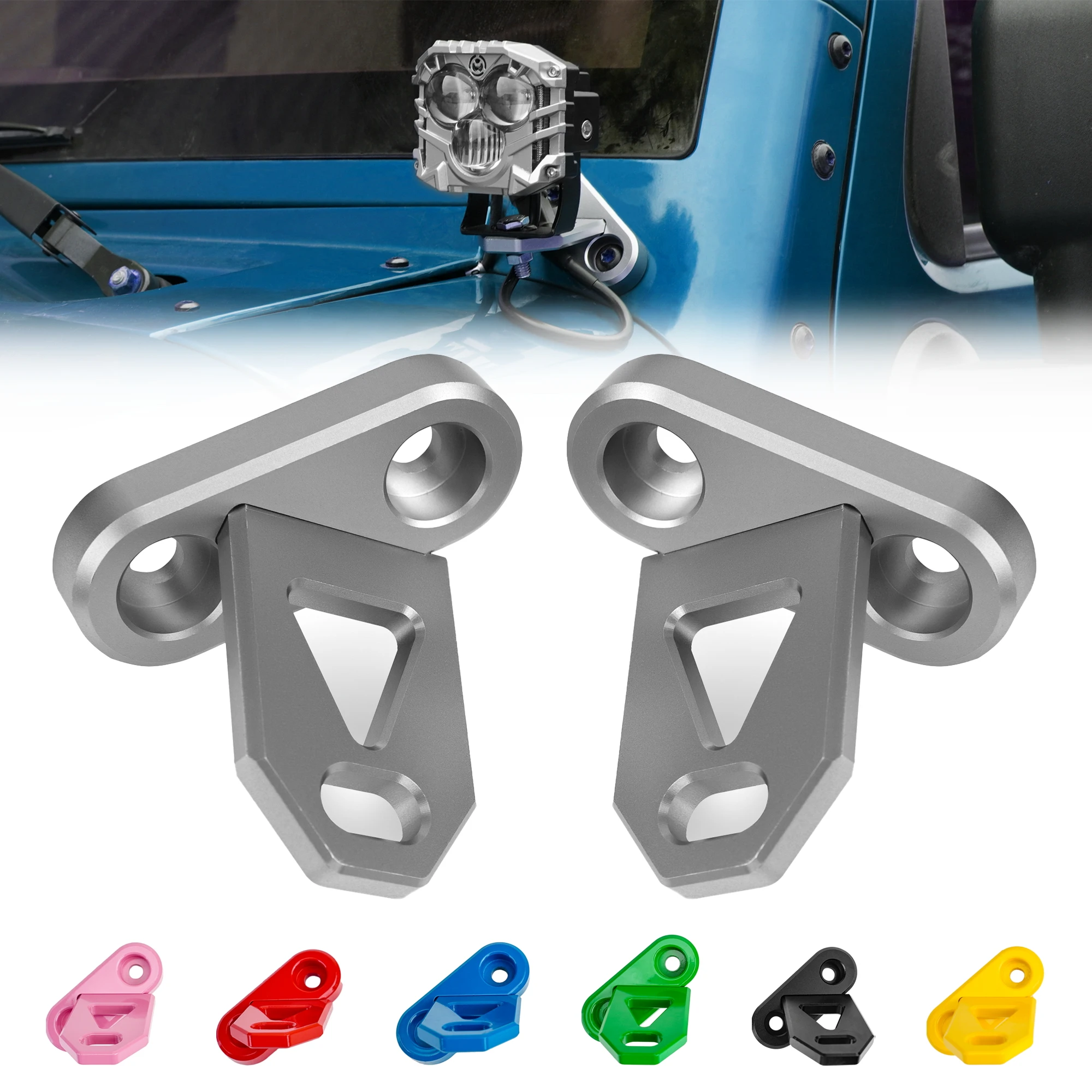 Anti-Vibration LED/Halogen Off-Road Light Mount Bracket CNC Machined Aluminum for 2007-2018 Jeep Wrangler JK/JKU