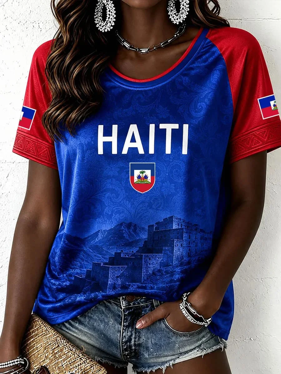 2026 Haitian Women T-Shirt HAITI Letter Home Soccer Jersey Sleeve Summer National Casual  Fan Short Sleeve Tops Family Matching