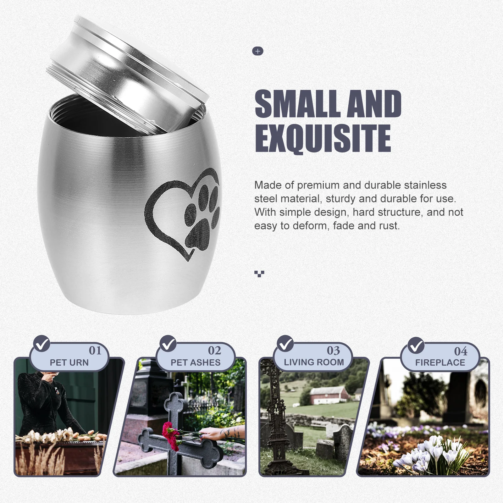 

1pc Pet Urn Memorial Stainless Steel Dog Ashes Holder for Pets Cremation Decor Black Keepsake Jar Funeral Supplies