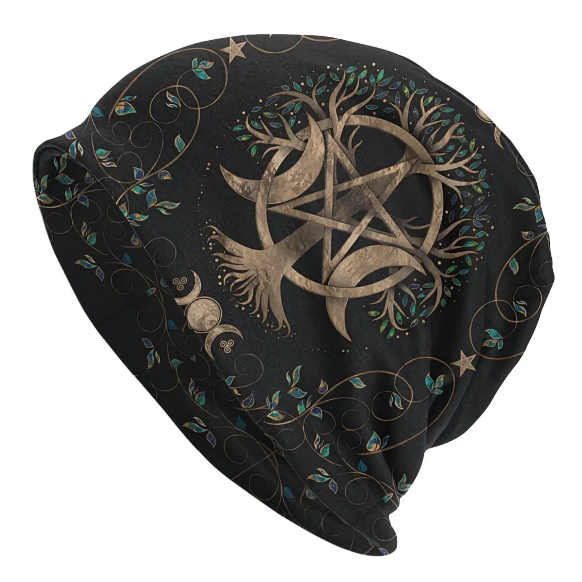 

Tree Triple Moon Triple Goddess Gold Star And Moon Unisex Bonnet Cycling Double Layer Thin Hats For Men Women