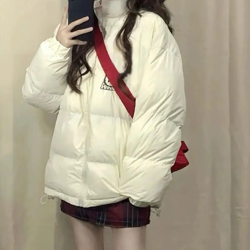 Белая хлопковая стеганая куртка свободного покроя, теплое зимнее пальто для пар, пальто в стиле хлеба, плотная зимняя верхняя одежда с длинным рукавом