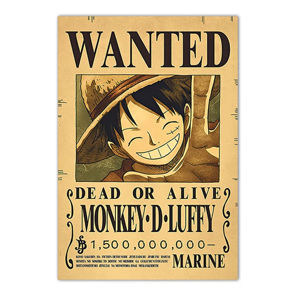 Wanted Posters One Pieces Bounty Anime Luffy Gear 5 4 Emperors Law Kid Figures Vintage Living Room Wall Decoration Stickers - view 6
