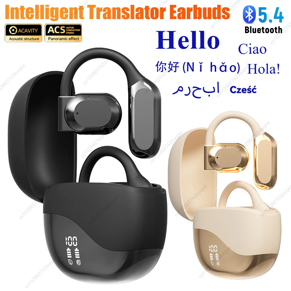 Language Translator Headphones Type-C Charging Simultaneous Interpretation Earphone Wireless Open-Ear Headphones for Travelers