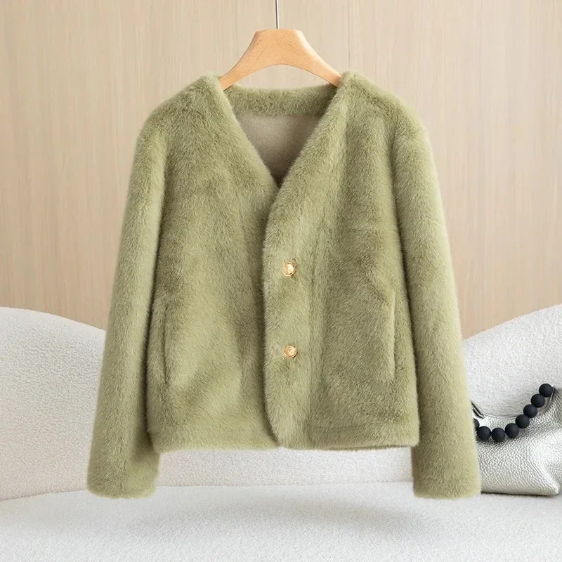 Fur-Fur Integration Jacket High-Quality Mink Coat Women's 2025Autumn Winter New Light Luxury Mao Mao Overcoat Ladies V-Neck Tops