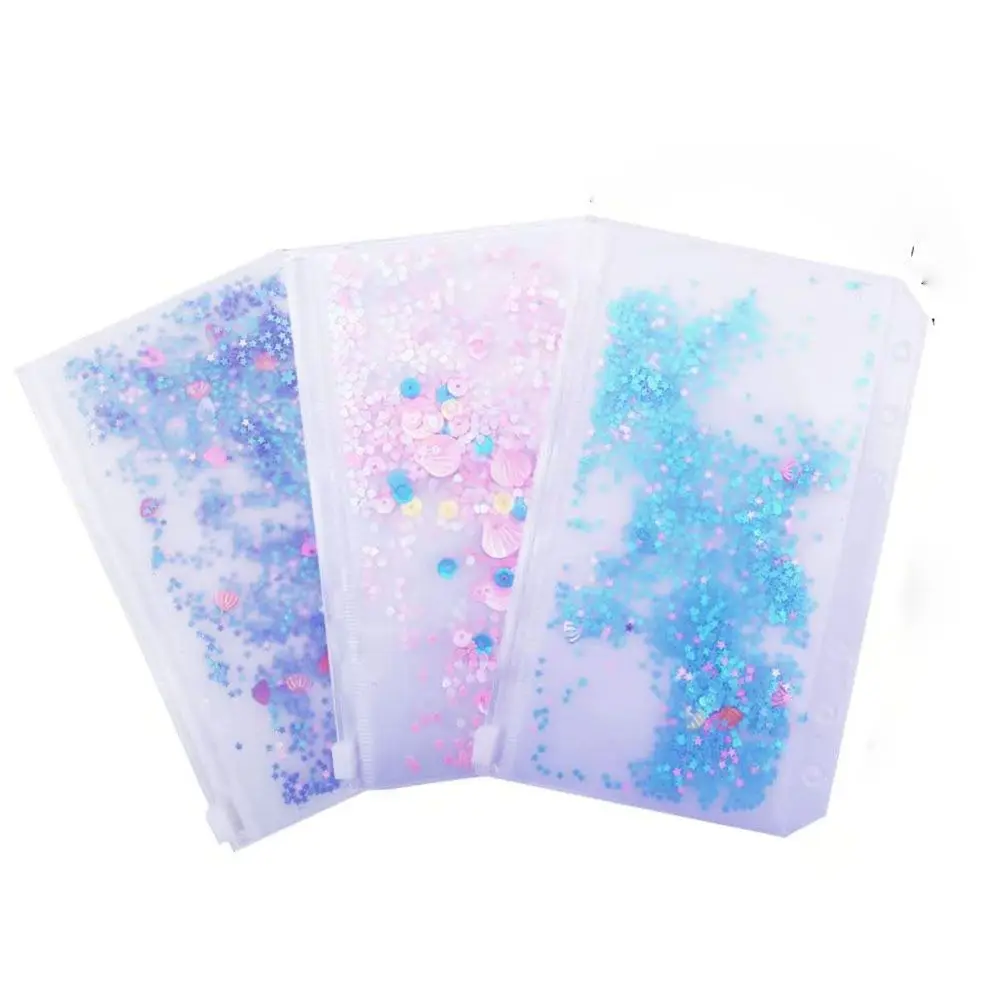 

Clear Loose Leaf File Storage Bag Zipper Glitter Sequins Standard 6 Hole Inner Pocket A5/A6 File Holder Binder Storage Pouch