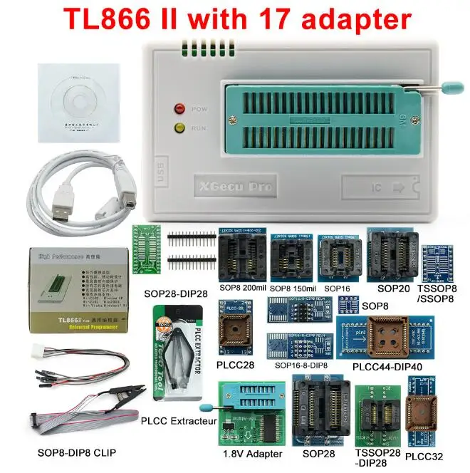 TL866II Plus مع 17 محول USB مبرمج عالمي TL866CS TL866A نسخة مطورة