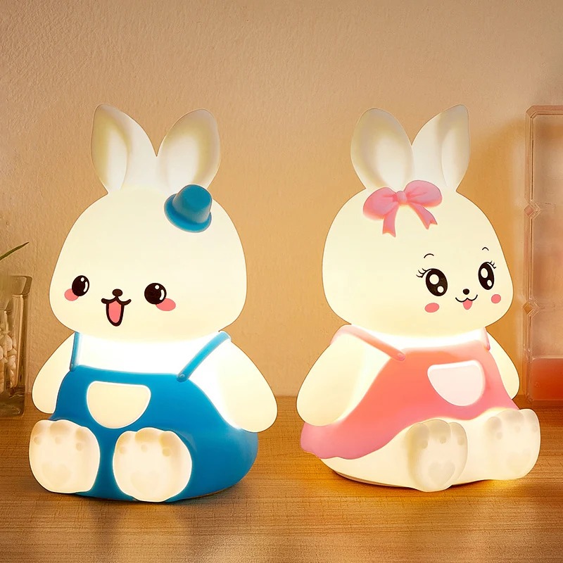 Cute Kids Night Lights 5 Colour Changing LED Silicone Rabbit Lamp with Rechargeable Battery,for Nursery Children Baby room Decor