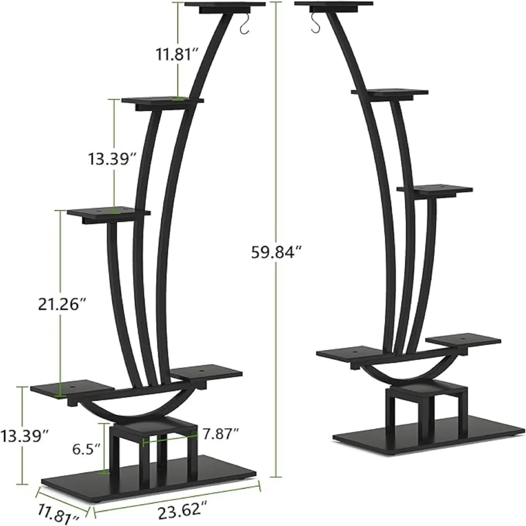 Tribesigns-soporte para plantas de interior alto de 6 niveles, paquete de 2 estantes de exhibición curvos de Metal con 2 ganchos colgantes