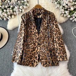 TWOTWINSTYLE Leopard Temperament Blazers For Women Notched Collar Long Sleeve Patchwork Button Loose Blazer Female New KJA513171