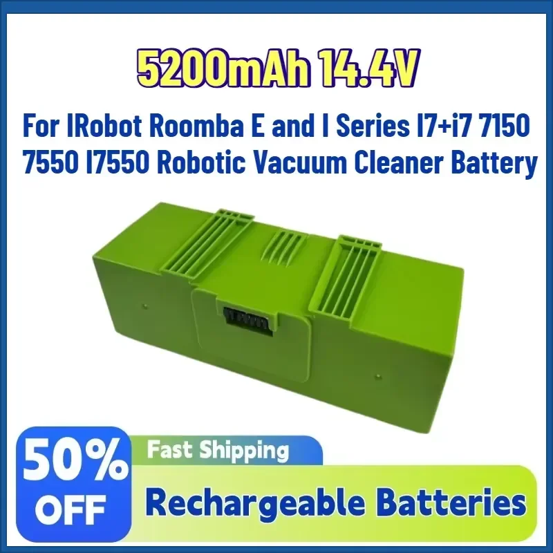 Upgrade New 5200mAh 14.4V Lithium Battery for IRobot Roomba E and I Series I7+i7 7150 7550 I7550 Robotic Vacuum Cleaner