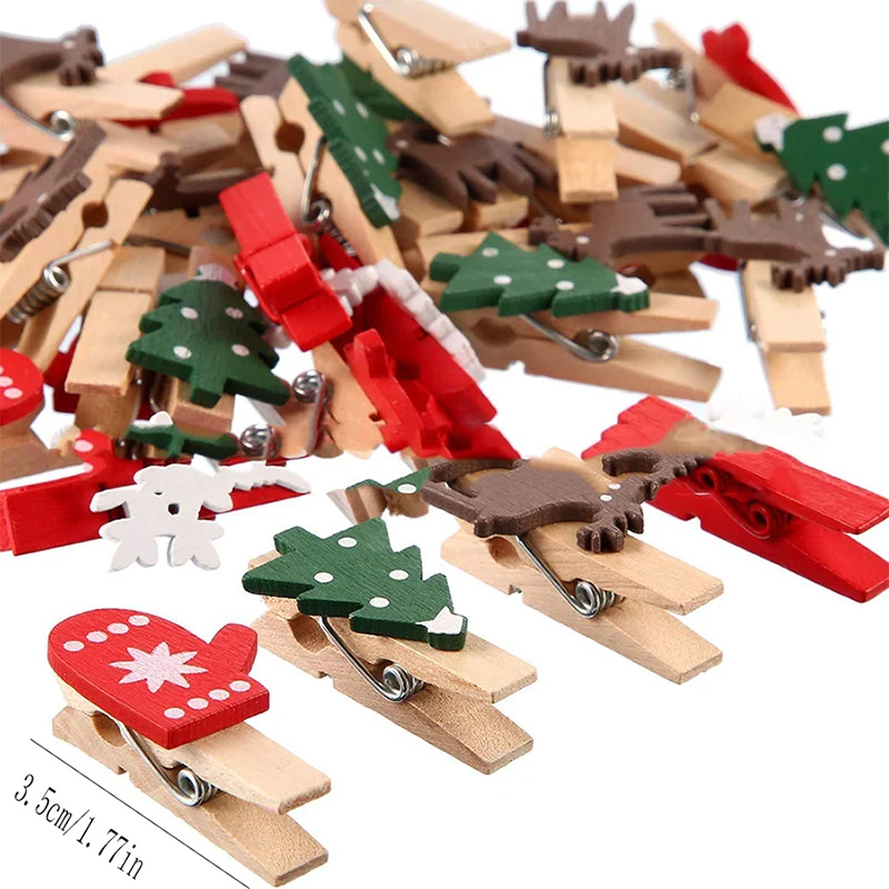 10Pcs Mixed Styles Christmas Wood Clips Christmas Tree Photo Clips Elk Gloves Snowflake Clothespins DIY Photo Pegs for New Year