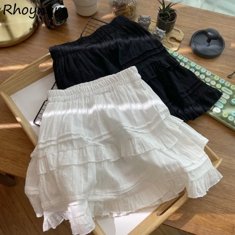 

Skirts Women Ruffles Mini High Waist Slimming Anti-glare Fashion All-match Leisure Sweet Students Korean Style Summer Chic Y2K