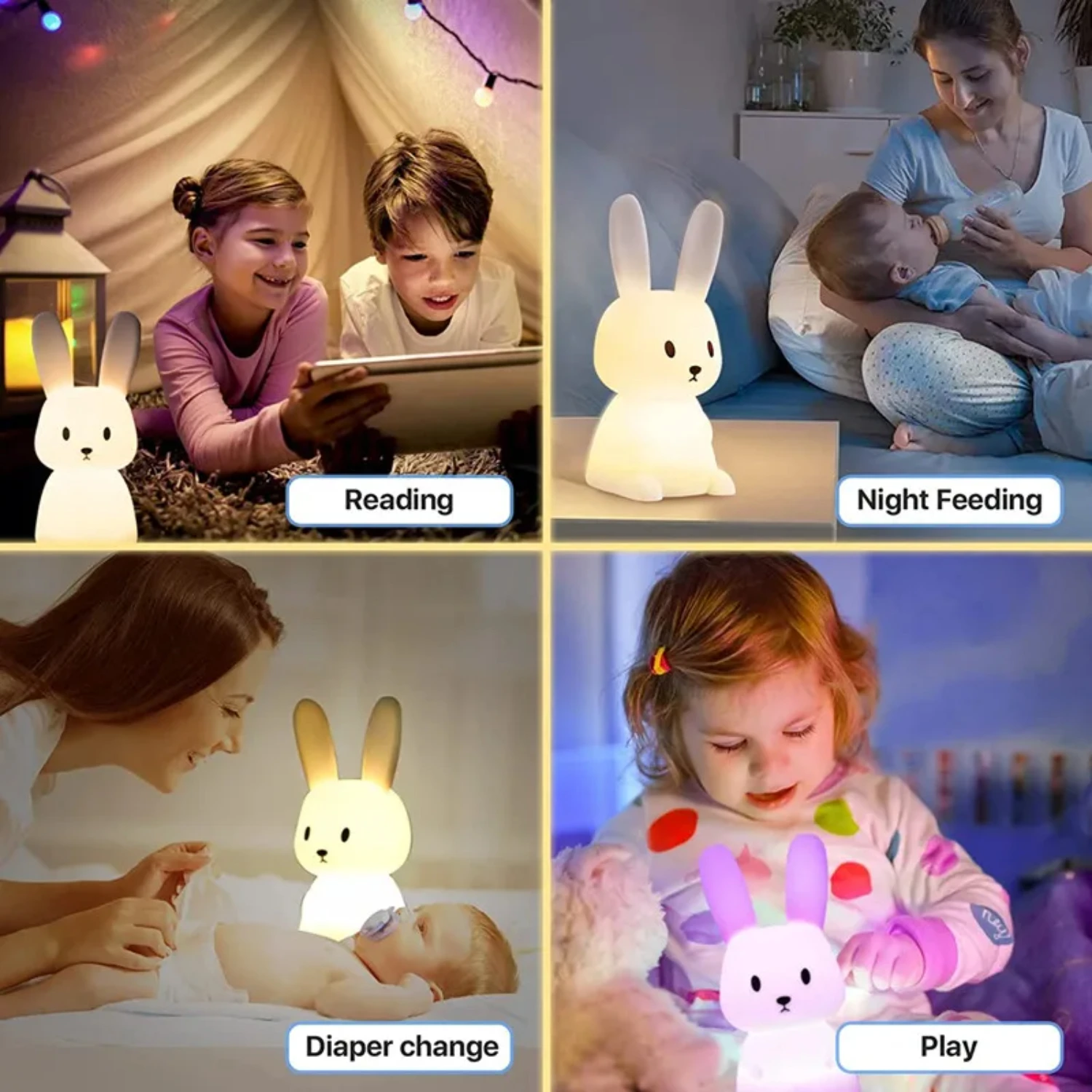 Kawaii USB oplaadbaar konijn-nachtlampje - schattige konijntjeslamp voor kindermeisjes, jongens, peuters - charmante verlichtingskeuze