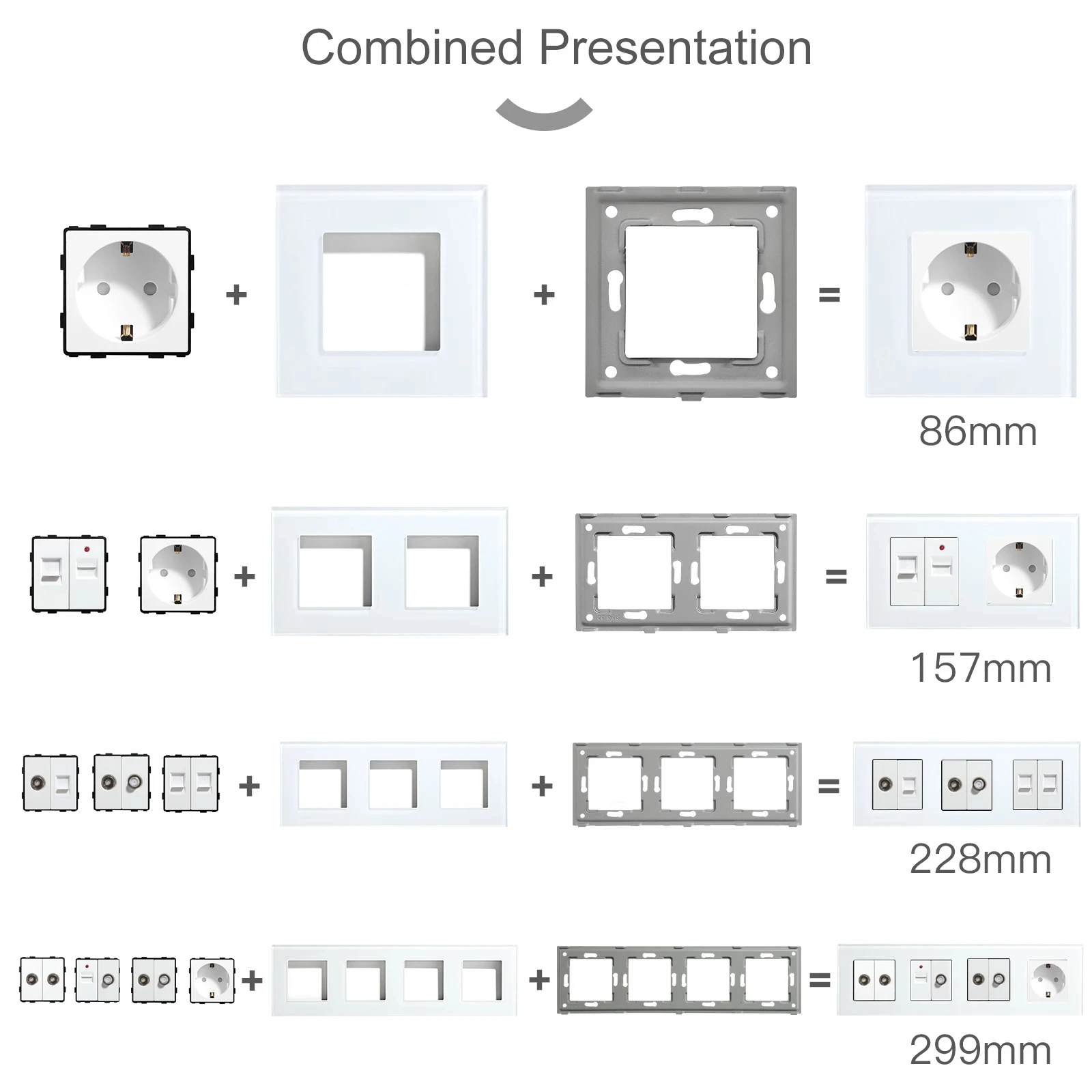 Сенсорный светодиодный выключатель TouchMi, с розеткой европейского стандарта, с разъемом TV CAT6 Rj45, светодиодные переключатели, 1/2/3 клавиши, 1 канал, Хрустальный настенный выключатель