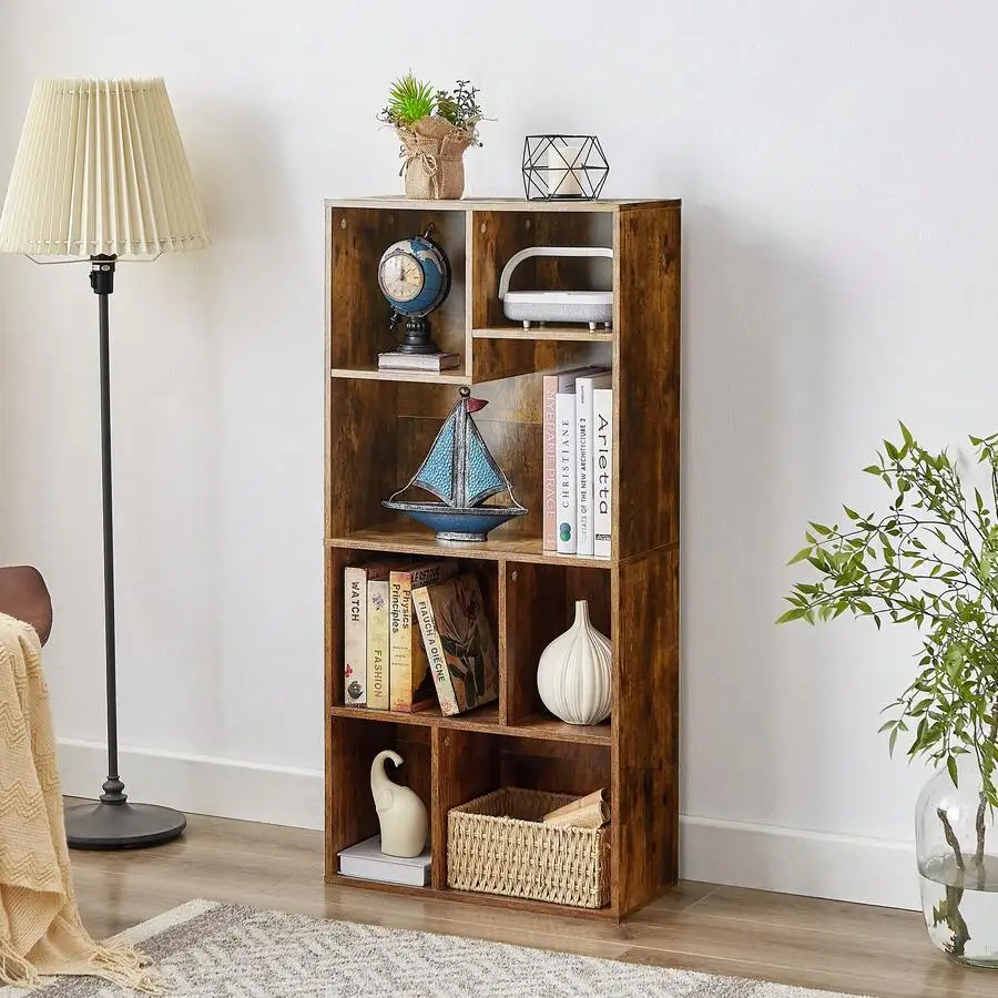 Widened Version, 4-Tier Seven Open Cube Wooden Bookcase Organizer, Bookshelf / Book Storage