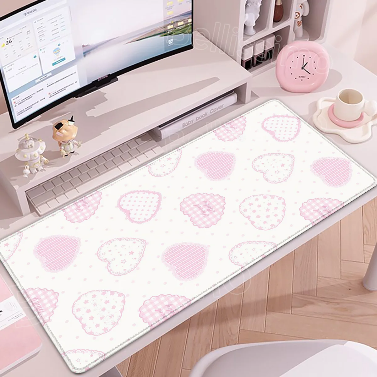 Pink Checkered Hearts Mouse Pad Cute Heart PC Gaming Large Mechanical Keyboard Mat Rubber Non-Slip XXL Lock-Edge Office Desk Pad