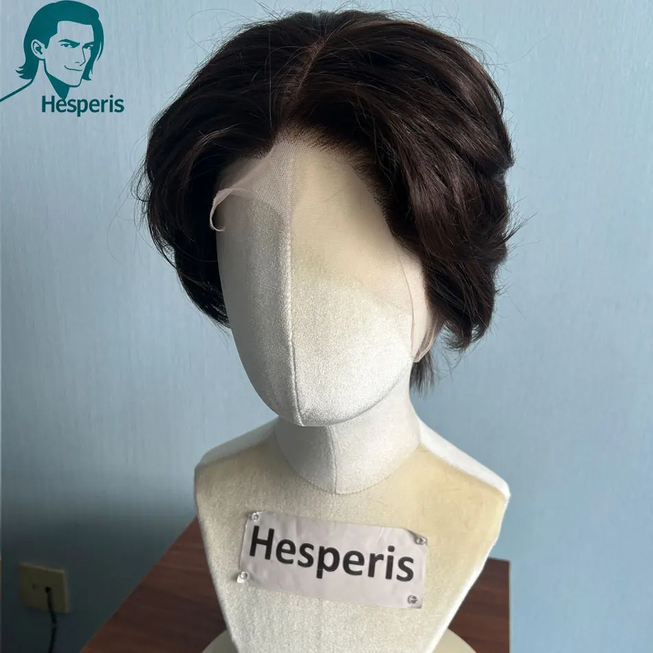 Hesperis Brown Men's Human Hair Wig Full Head Short Pixie Cut Lace Front Wig Pre-Styled Daily Handsome Male Fashion Wig