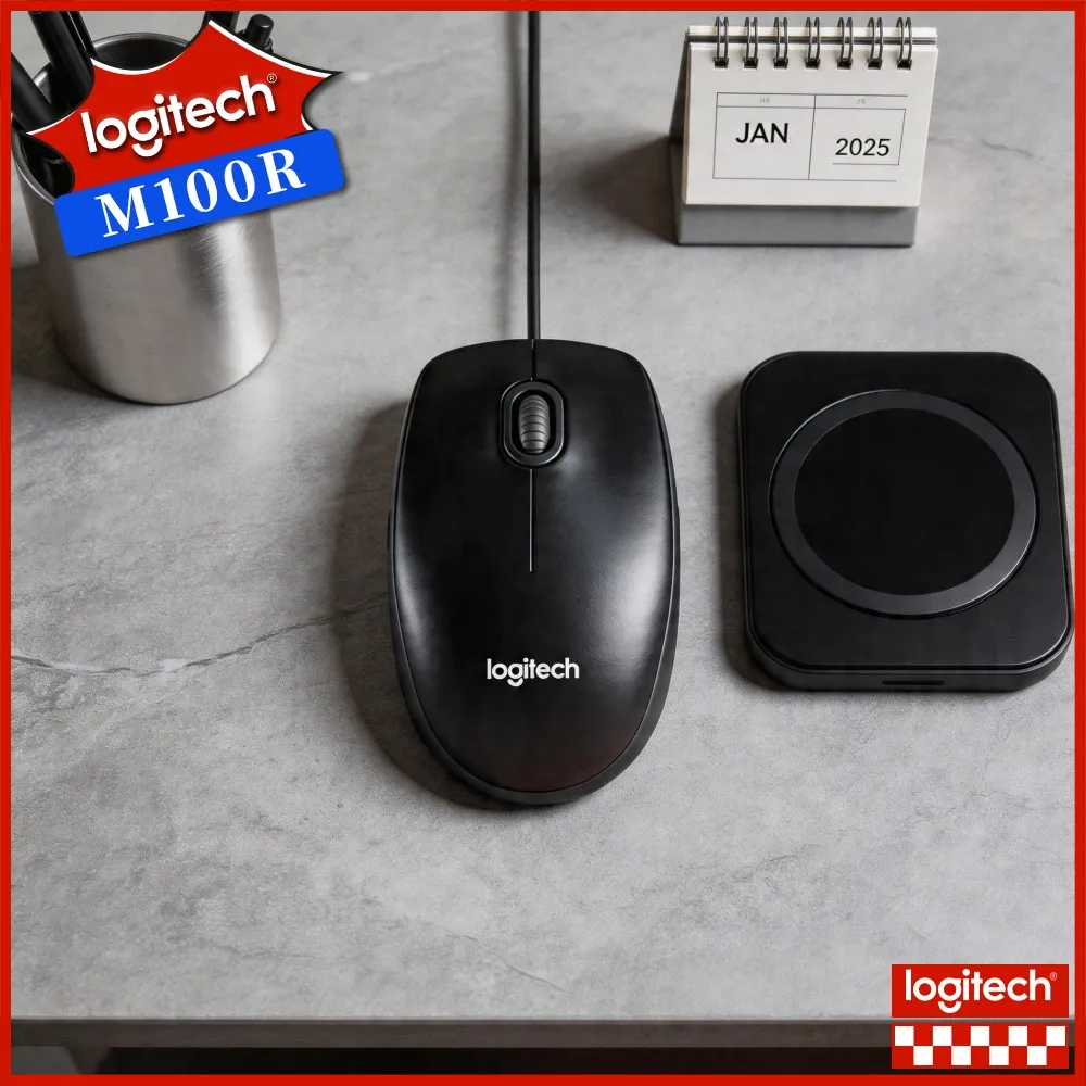 Original Logitech M100R USB Wired Mouse Symmetric Design Stable Connection Smooth Optical Tracking Desktop Computer Mouse