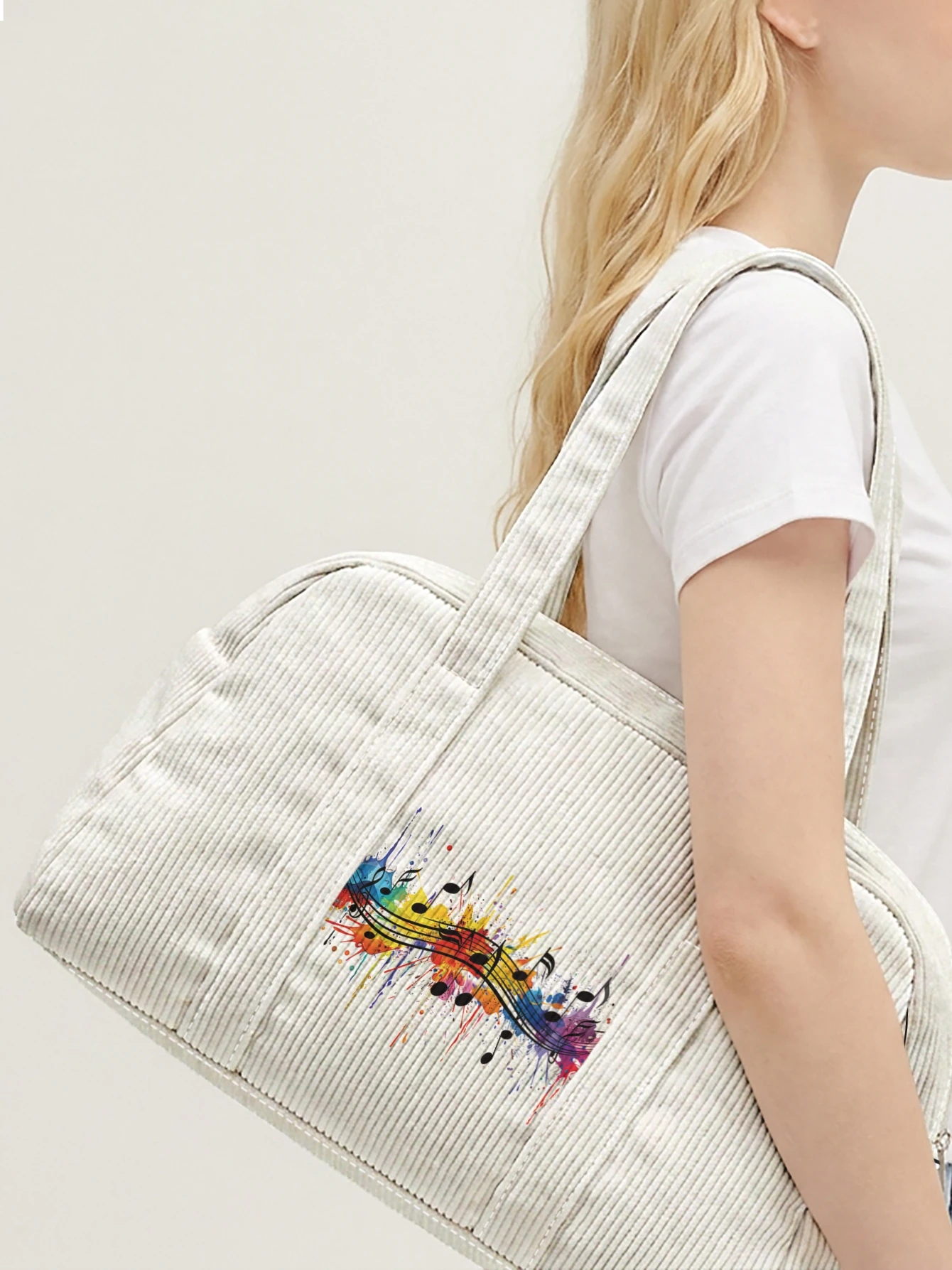Music Note Print Handheld Duffle Bag, Large Capacity Portable Shoulder Bag For Travel Shopping And Daily Use