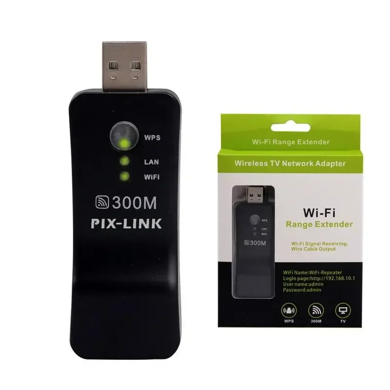 Receptor USB inalámbrico de 300Mbps, adaptador repetidor Wifi para TV inteligente, amplificador de mejora de señal WiFi, TV Stick, repetido de red Ethernet