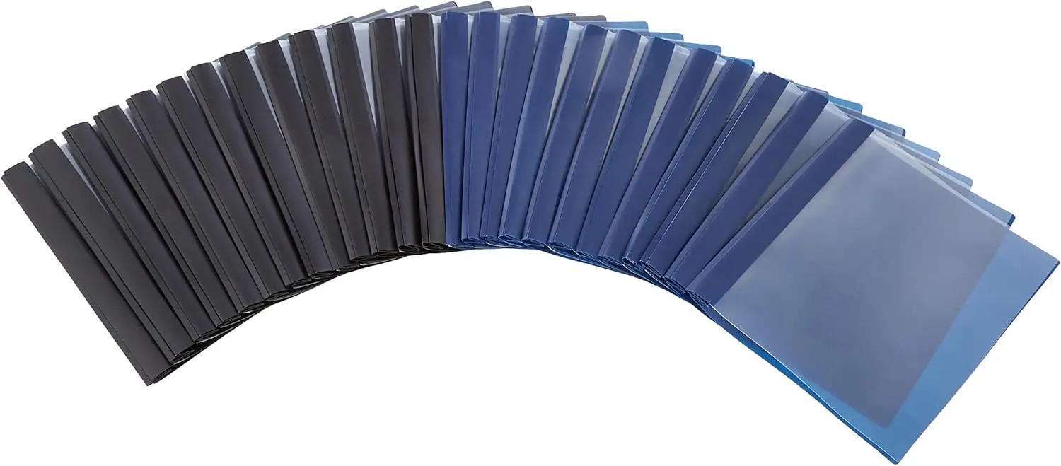 

Basics Letter Size Clear Front Report Covers with Metal Prong Fasteners for Documents, 25-Pack, Assorted Black and Navy