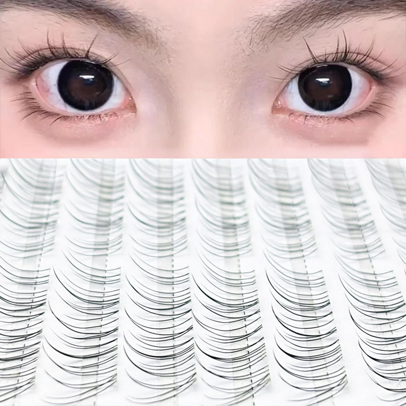 Natural False Eyelashes No Glue 9-11mm Individual Wispy Lashes Clusters Winged C Curl Lightweight Reusable Fake Eyelashes