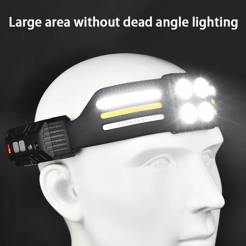 COB LED Induction Headlamp Head Light USB Rechargeable Head Flashlight with Built-in Battery Headlight Running Work Torch
