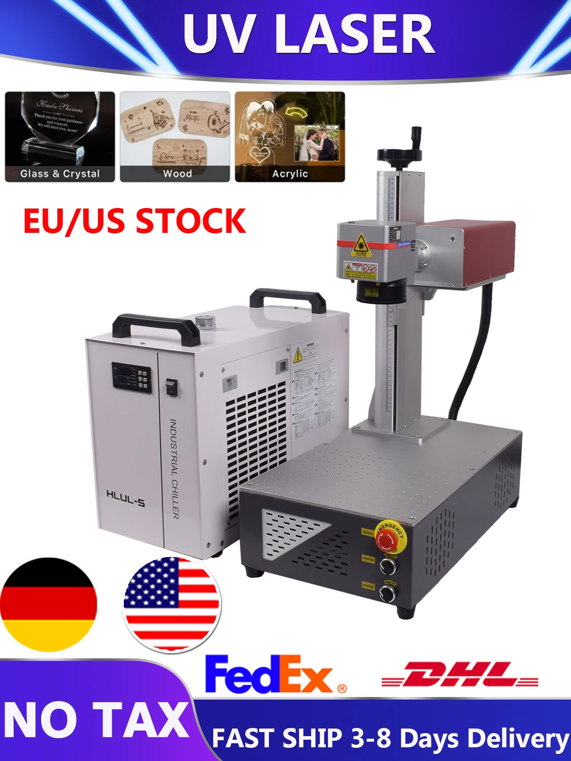 15 W UV-Laserbeschriftungsmaschine 10 W 5 W 355 nm Lasergravierer für Glas/Holz/PVC/Metall/Kunststoff Leder Wasserkühlung UV-Graveur