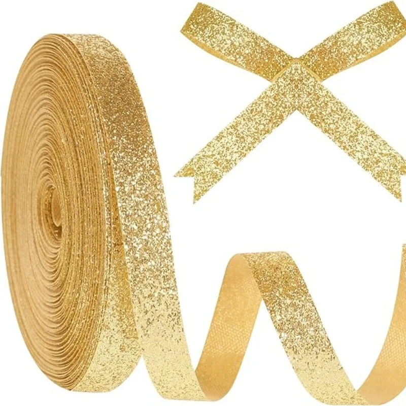 Velvet Ribbon 0.4 Inches X 30 Feet, Shimmering Gold Velvet Wired Ribbon for Gift Packaging, DIY Crafts, Hair Accessories Such As Bows, Necklaces, Wedding Flowers, Bouquets, Flower Garlands, Tree Decorations