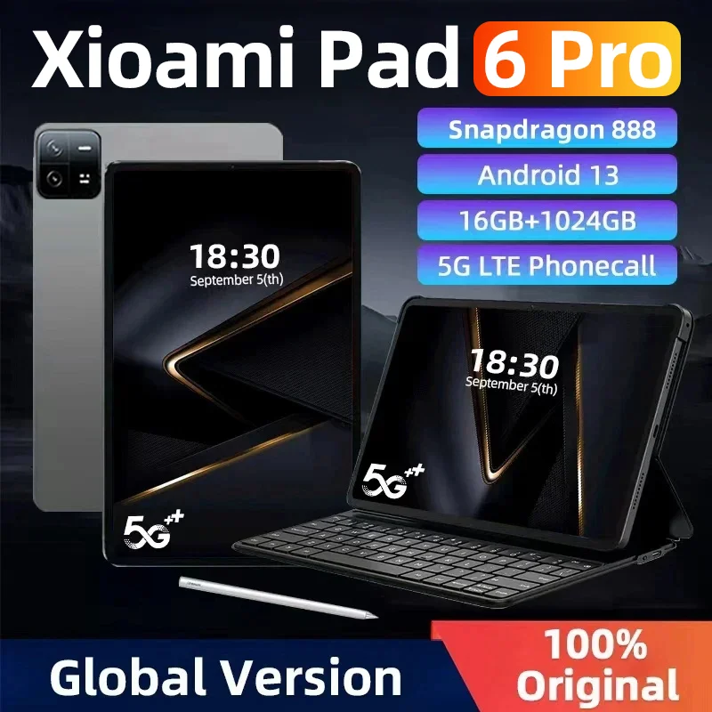 2024 Pad 6 Pro Original Global Version Snapdragon 888 16GB+1TB Android 13 11inch Tablets PC 5G Dual SIM Card HD 4K Screen Mi Tab