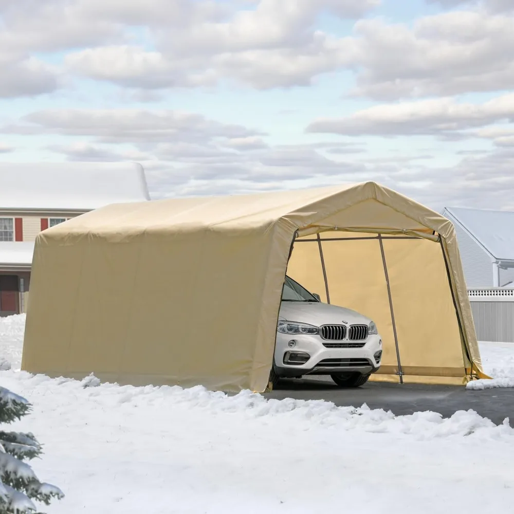 

10 x 20 ft. Heavy Duty All-Season Carport Canopy and Portable Garage Shelter with Steel Frame and Waterproof UV Cover and Zipper