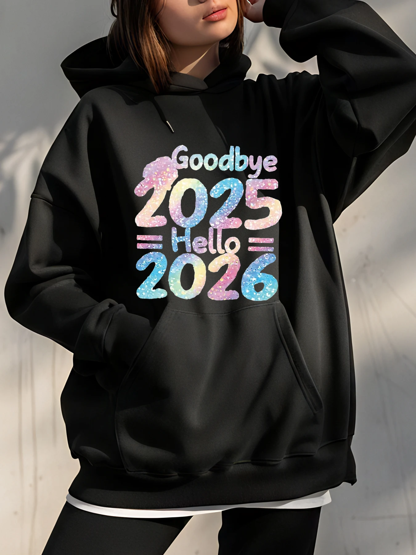 Goodbye 2025 Hallo 2026 Hoodie Glitter Print Unisex Casual Sweatshirt Nieuwjaar Viering Mode Dames Heren Streetwear