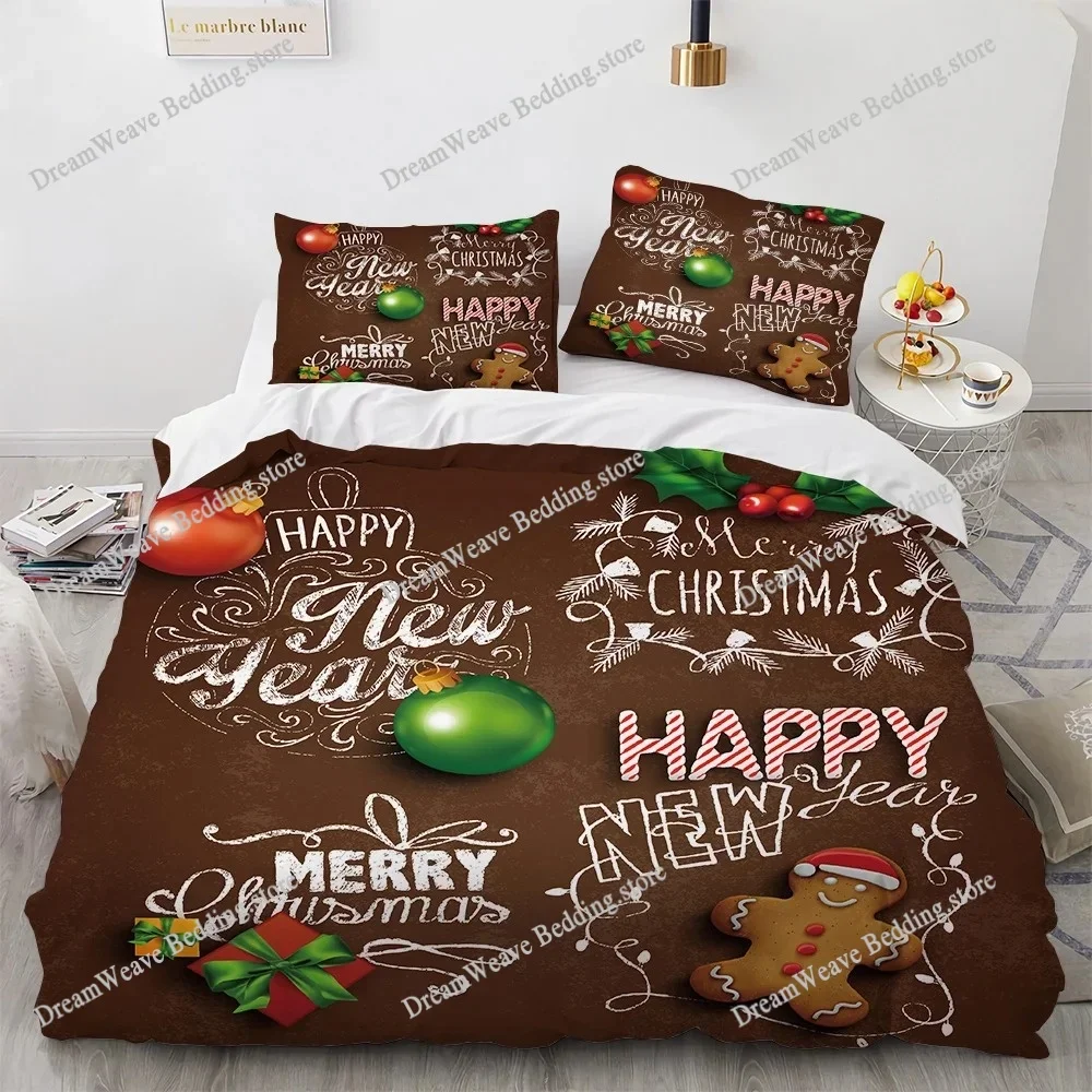 Christmas Theme Duvet Cover Set - Soft, Breathable, Comfortable Bedding with Vibrant Tree, Gingerbread Man, and Snowflak963