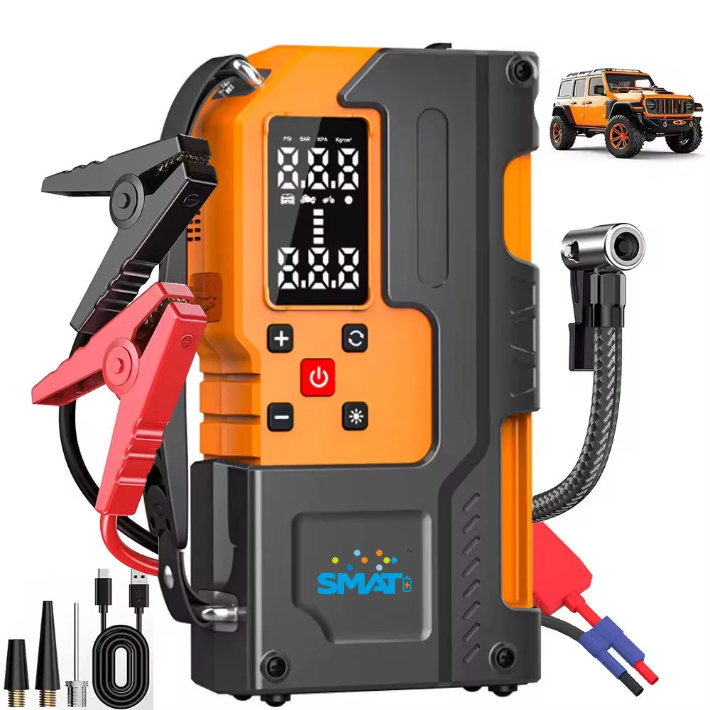 Wired 300A 10000mAh Car Truck Jump Starter With Air Compressor LED Light & Digital Screen Emergency Tool Kit