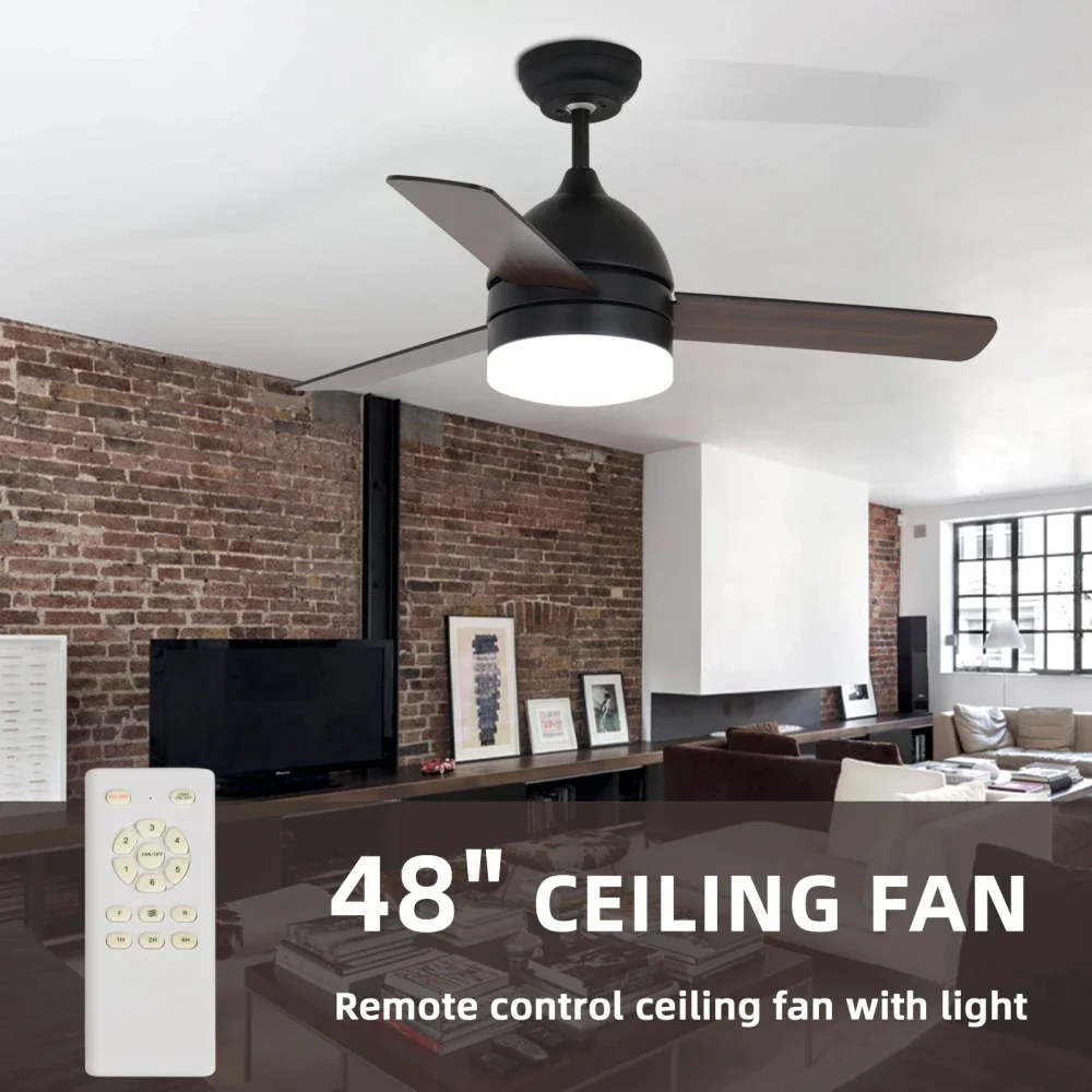 

48 Inch High Wind Ceiling Light with 3 Blade Silent Motor Suitable for LED Ceiling Fan Remote Control in Living Room and Dining