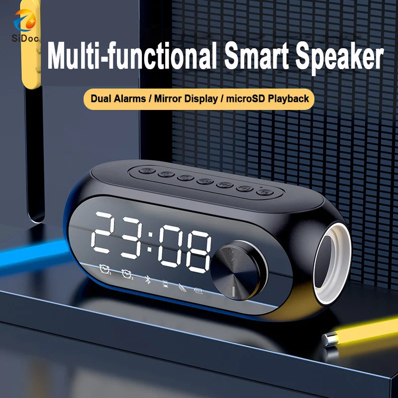 Alarm clock radio FM Bluetooth speaker portable subwoofer speaker music wireless mini subwoofer lamp post