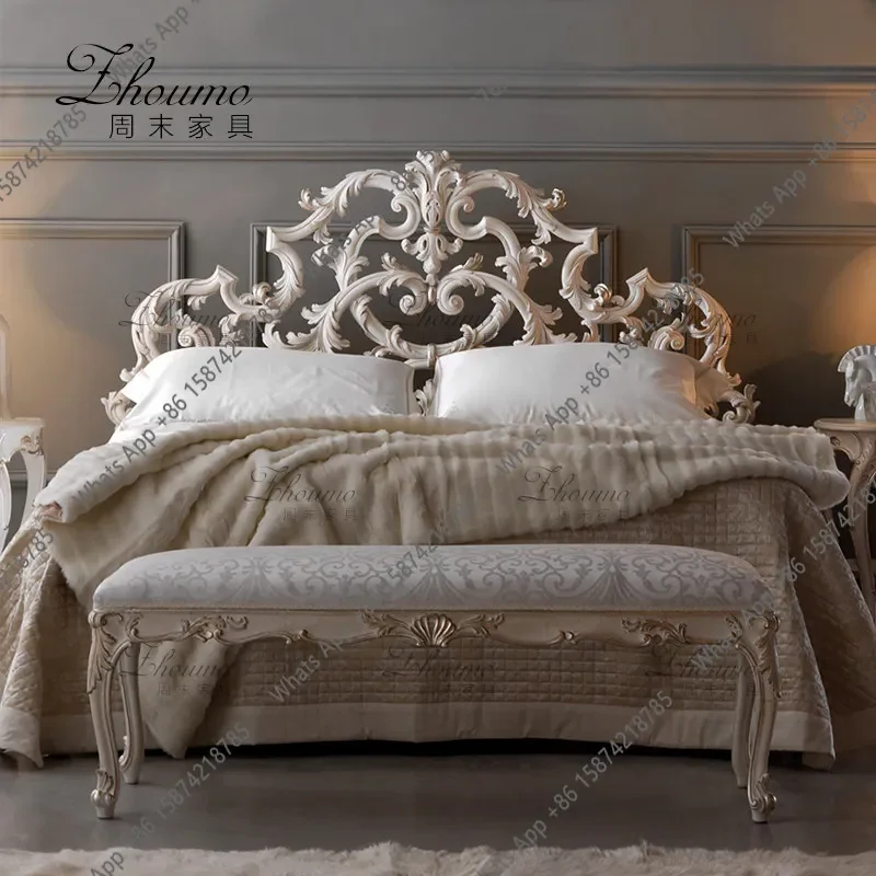 C Neoclassical Carved Double Bed French Light Luxury Retro Bed Hand-carved Master Bedroom Solid Wood Wedding Bed Customization