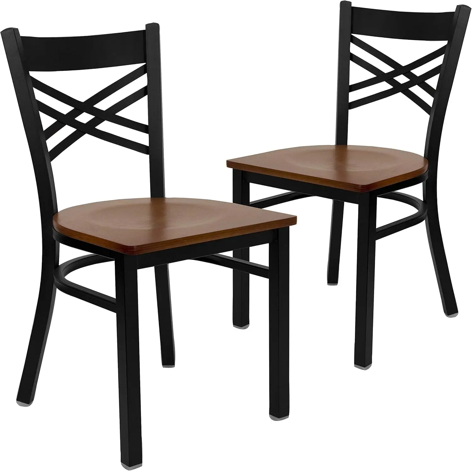 

Furniture 2 Pack, Black ''X'' Back Metal Restaurant Chair - Cherry Wood Seat table and chairs set