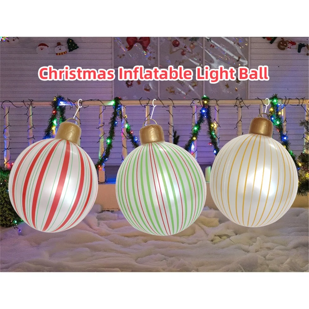 Aufblasbare Weihnachtskugeln, LED-Beleuchtete Gestreifte Weihnachtsdeko-Kugeln, Innen- und Außendekoration für Feiertagspartys