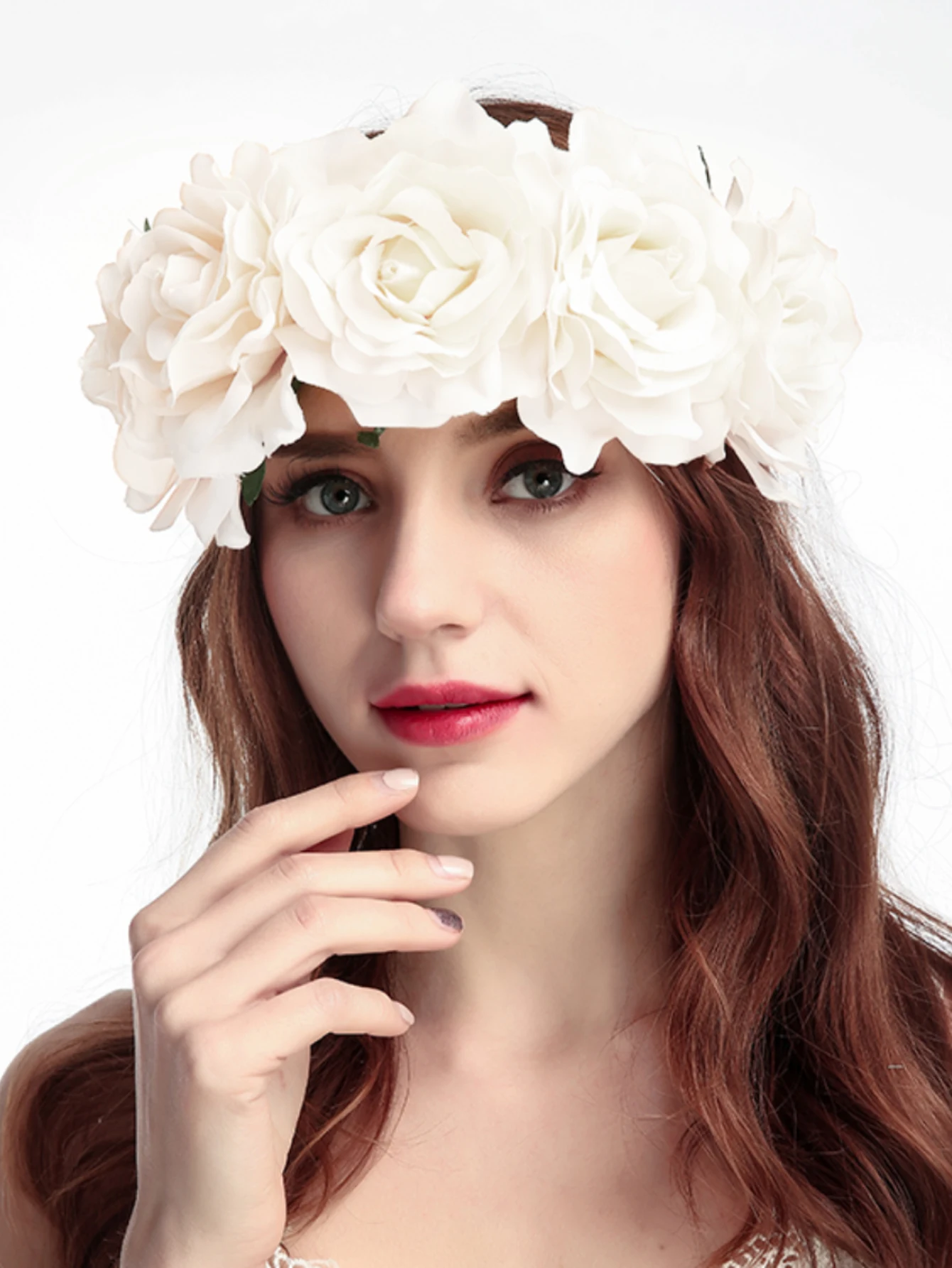 Rose Crown 19.68 นิ้ว (50 ซม.) งานแต่งงานเจ้าสาว Headwear Rose พวงหรีดงานแต่งงานเจ้าสาว Stick เพื่อนเจ้าสาวดอกไม้ตกแต่งผู้หญิงแถบคาดศีรษะ