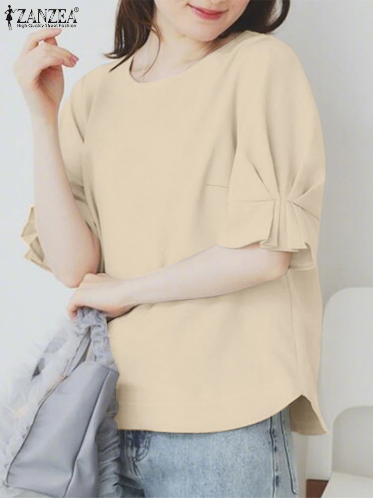 ZANZEA 2025 Camicetta estiva Moda Donna Camicie tinta unita Elegante Office Lady Top Tunica Mezza manica Casual Allentato Blusas femminili