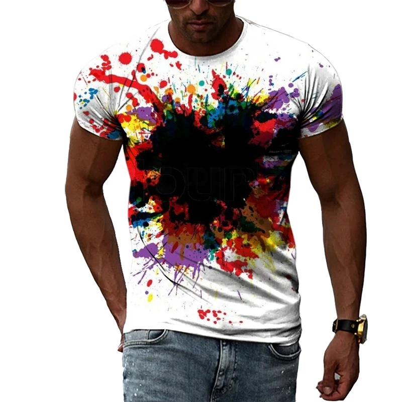 Summer Fashion Casual Men\'s T-shirt Personality Trend Hip-Hop Street Style Round Neck 3D Abstract Printing Short-Sleeved T-shirt