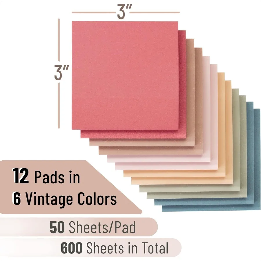 Sticky Notes 3x3 12 Blocchi Colori Cuscinetti autoadesivi Estetici colorati sfusi