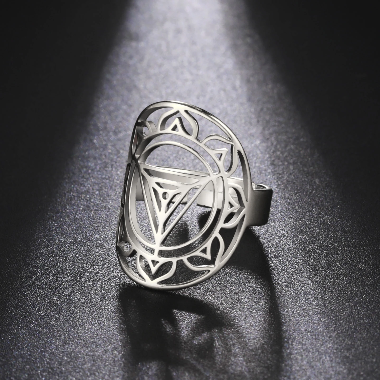 Skyrim Kali Yantra Meditation Ring Women Men Stainless Steel Gold Color Adjustable Yoga Hindu Lotus Rings Jewelry Valentine Gift