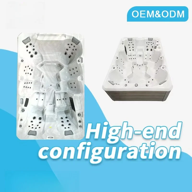 Customized Multi Person Acrylic Freestanding Outdoor Hot Tub Spa with LED Waterfall Bluetooth-compatible