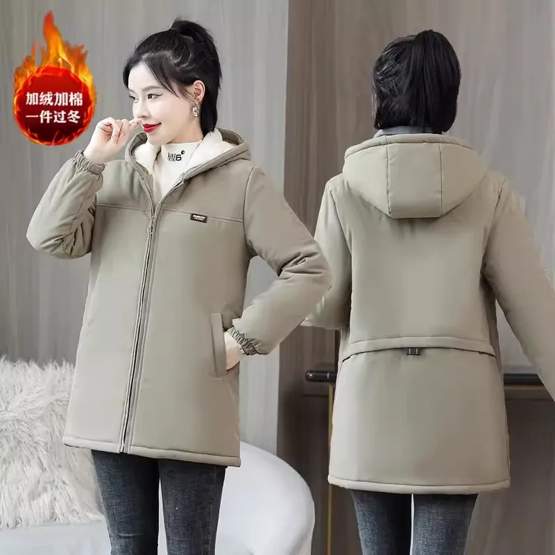 Autumn Outwear Women Classic Waterproof Hooded Parka Jackets Winter New Long Warm Thick Lamb Wool Cotton Parkas Jacket Coat 3075