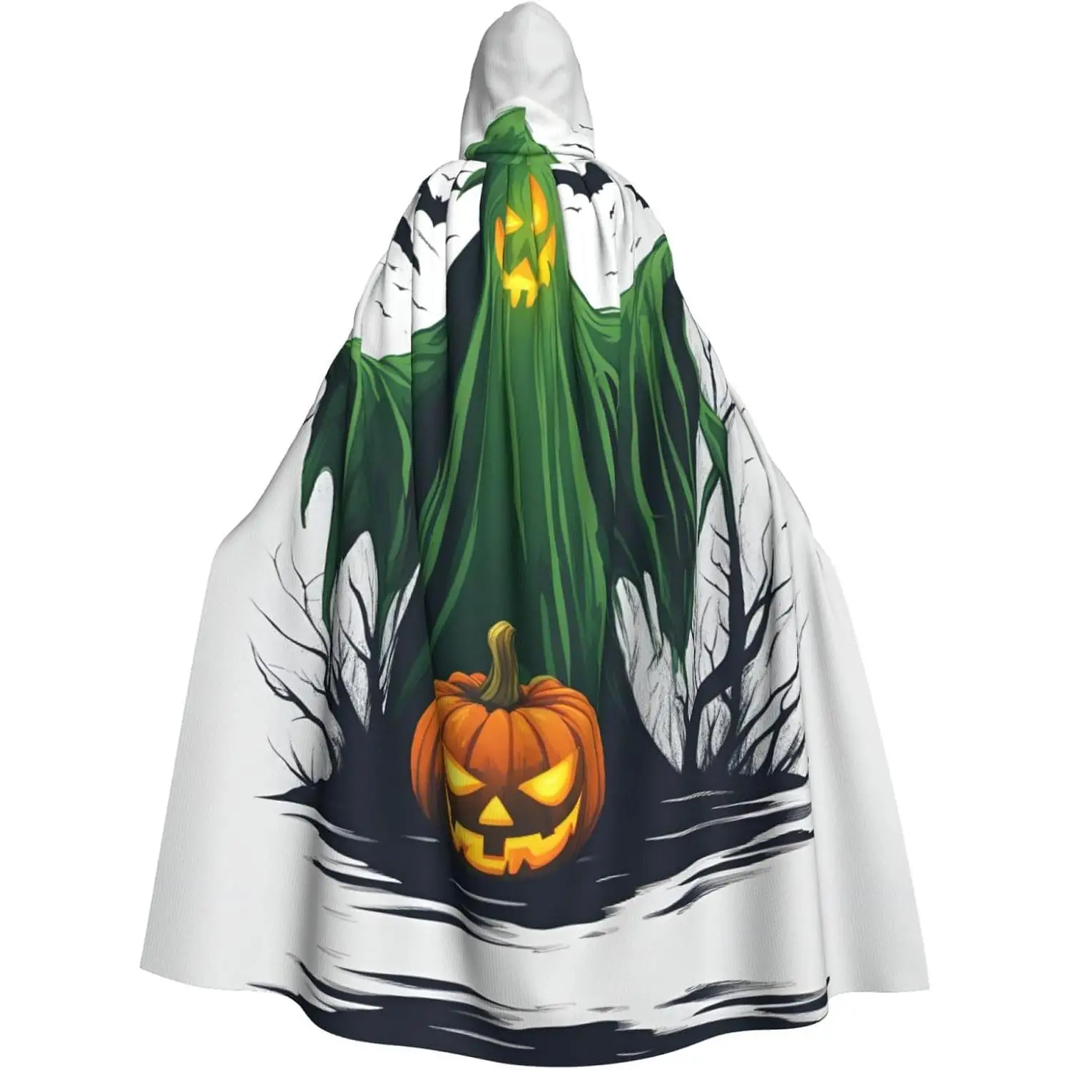 

Green Ghost Horror Halloween Pumpkin Print Adults Hooded Cloak Halloween Christmas Witch Cape Robe Costume Party Supplies