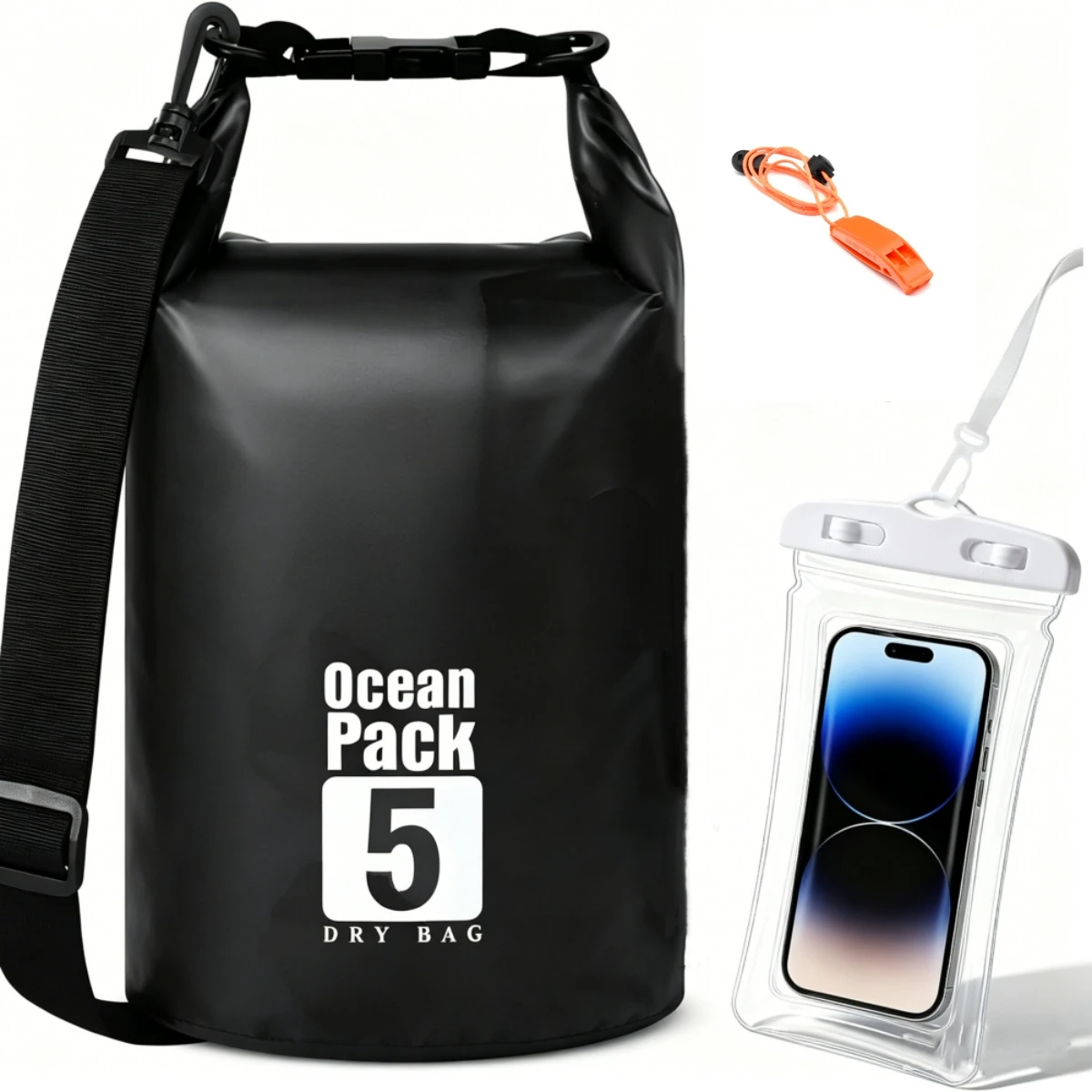 Dry Bag Waterproof Roll Top Dry Sack with Waterproof Phone Pounch and Emergency Whistle,for Kayaking Paddle Board River Trekking